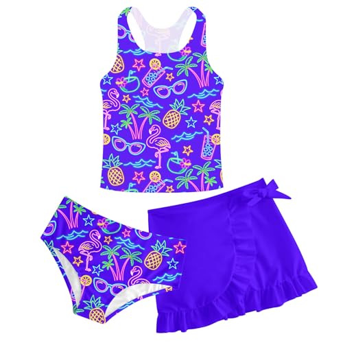 Image of Girls Swimsuits 3 Piece Tankini Bathing Suit Set Cute Bikini Swimwear with Cover Ups Beach Skirt 5-16 Years