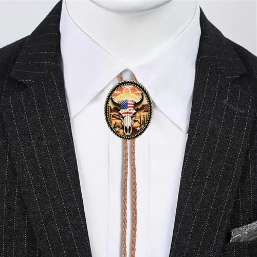 Image of Jeilwiy Bolo Tie for Men Western Cowboy Gothic Bolo Tie Necklace Halloween