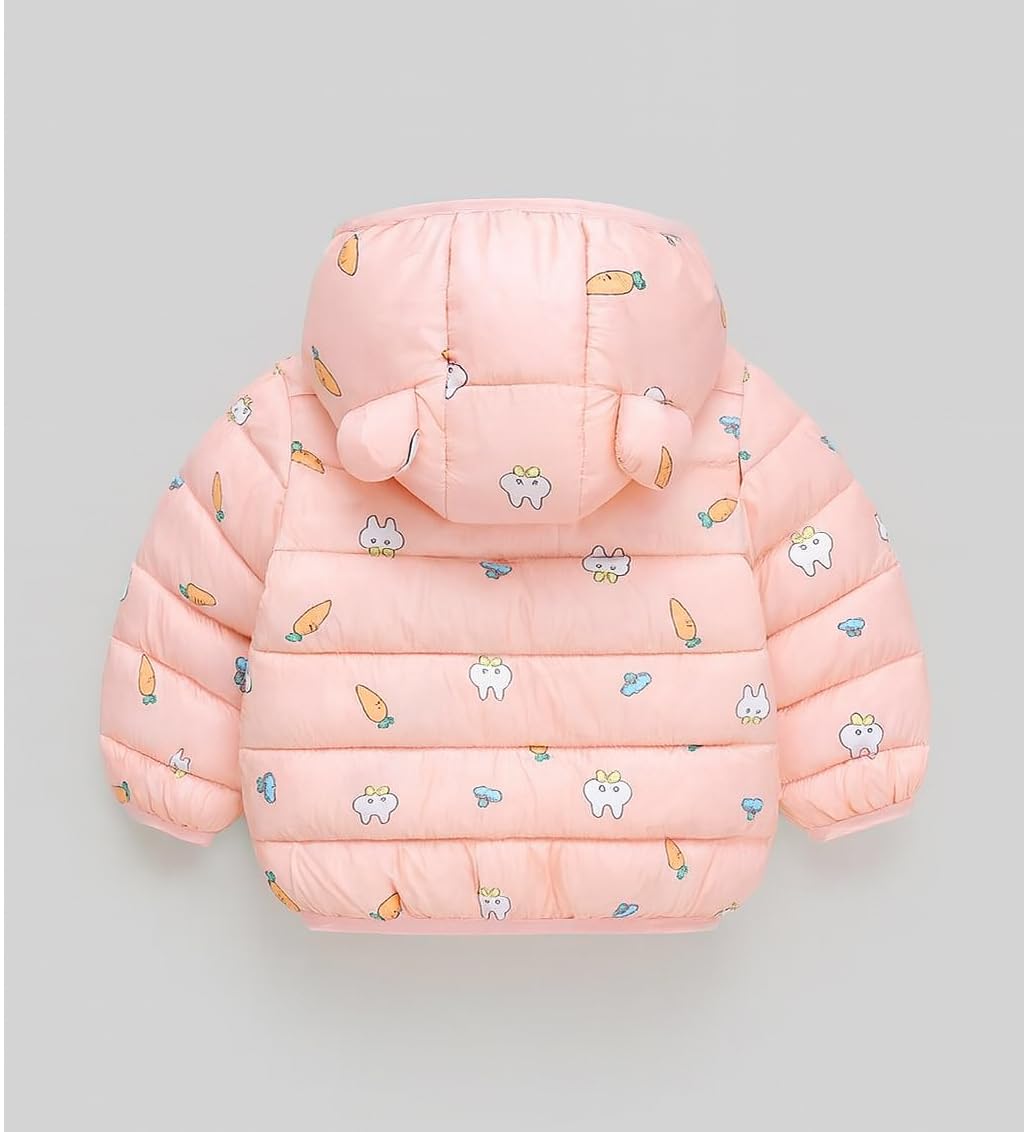 Bold N Elegant Polyester Standard Length Jungle Animal Jurassic Dinosaur Print Winter Warm Quilted Bomber Hood Jacket Coat For Infant Toddler Kids (Pink,4-5 Years) 1