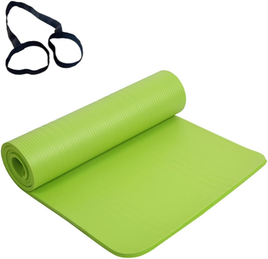 Extra Thick High Density Non Slip Yoga Mat with Carrying Strap Green for Home Studio Workouts Easy to Clean Exercise Equipment