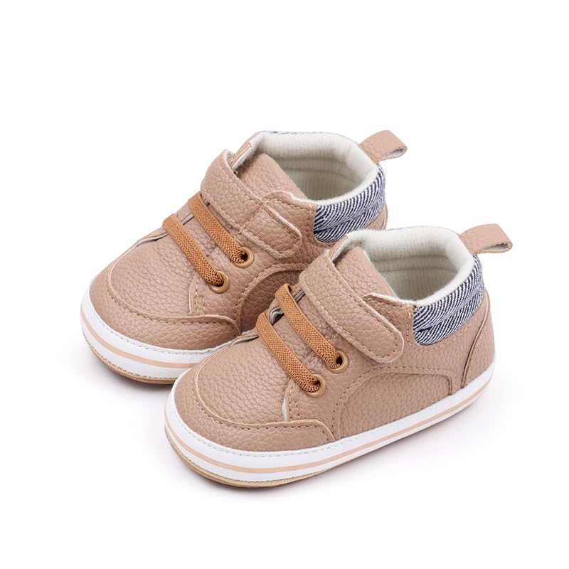 Unisex Baby Boys Oxford Rubber Sole High Top Ankle Solid PU Sneakers, Sport Newborn Infant First Walkers Shoes