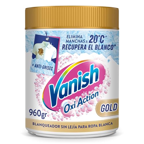 Vanish Oxi Action Gold Multipoder Quitamanchas Multibeneficio, Blanqueador y Potenciador de Lavado, para Ropa Blanca, en Polvo, sin Lejía, 960 gr