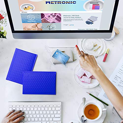 Image of Metronic Bubble Mailers 4x8 inch 50 Pack Royal Blue Waterproof Padded Envelopes | Usable Size 4x7 Self Seal Adhesive Bubble Envelopes Padded Mailers for Small Business Shipping Envelopes for Cards