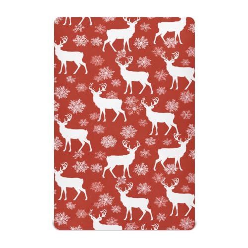 Image of Crib Sheet Breathable Soft Crib Mattress Sheet for Baby Toddler Boys Girls Fitted Crib Sheet Fit Standard Crib Mattress 52 x 28 Inch Red Christmas Snow Deer