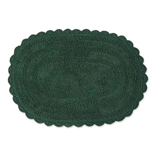 DII Crochet Collection Reversible Bath Mat Small Oval 17x24 Dark Green