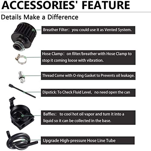 Vincos Universal 3/8"&9/16" 400Ml Aluminum Oil Catch Can Dual Cylinder Polish Baffled Engine Air Oil Separator Tank Reservoir Kit With Breather Black Small Drain & High Pressure Hose Line Tube #TOP2