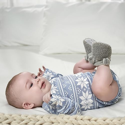 Gerber Baby Fleece Lined Non Skid Soft Slipper Booties with Ears, Grey Ears, 3-6 Months - image 2