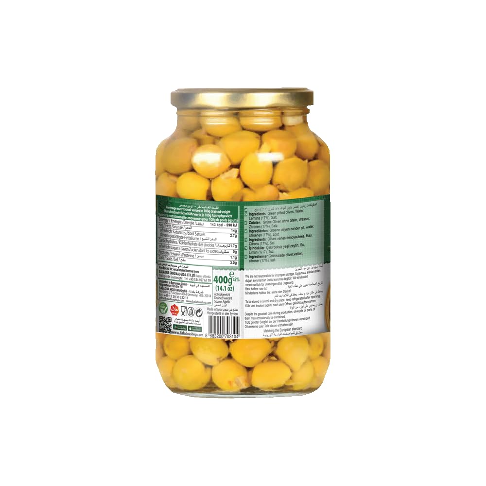 Baladna Grüne Oliven gefüllt mit Zitrone Halal 660 g x 12 Pcs