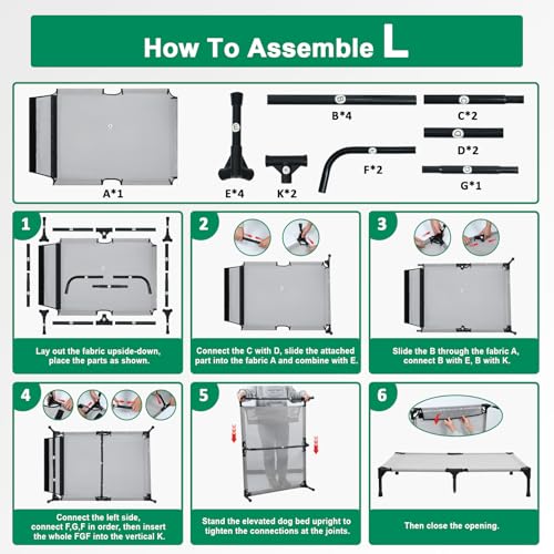 Elevated Dog Cots Beds for Large Dogs, Raised Outdoor Dog Bed with Frame, Lifted Pet Hammock Beds with Breathable Mesh, Non Slip, Easy to Clean, Grey - Image 4