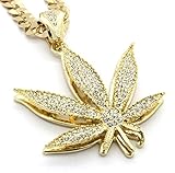 Mens Gold Tone Marijuana Hip Hop Pendant 30