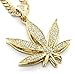Mens Gold Tone Marijuana Hip Hop Pendant 30" 10mm Cuban Chain Necklace