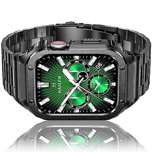 HASLFM Stainless Steel Straps with Case Compatible with Apple Watch 45mm Series 9 8 7