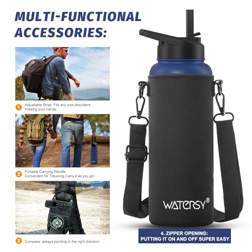 Image of 40oz Insulated Water Bottle (Cold for 48 Hrs),BPA Free&Leak Proof,Stainless Steel Water Flask,Water Jug with Straw Spout Lids for Gym,Hiking,Travel,Deep Blue