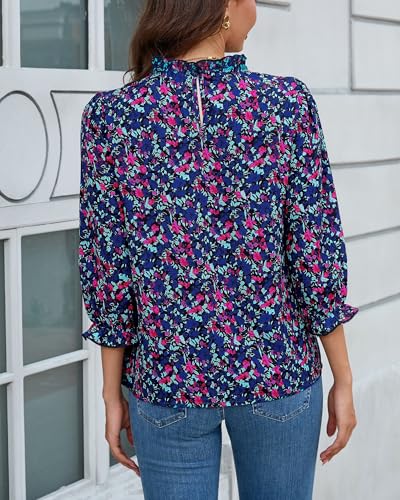 SimpleFun Womens Blouses 3/4 Sleeve Ruffle Neck Printed Business Casual Tops Flowy Dressy Work Shirts4