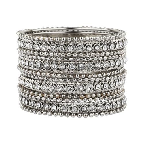 Efulgenz Oxidized Silver Bangles for Women Indian Boho Oxidized Bangles CZ Crystal Metal Indian Bracelet Bangle Set Jewellery for Women