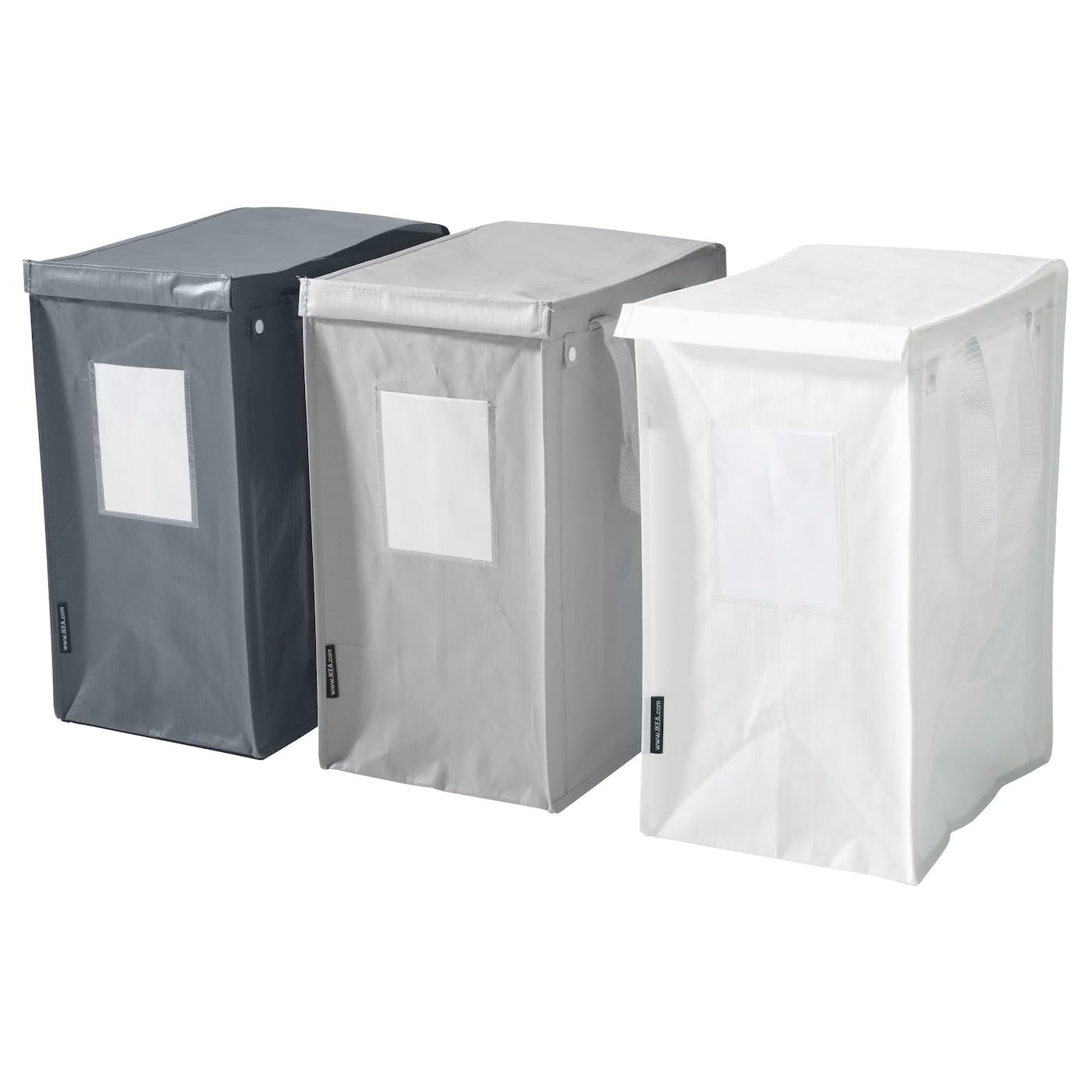 BS Case Ikeaa DIMPA Waste Sorting Bags, 22x35x45 cm/35 L (8 5/8x13 3/4x17 3/4 in/9 gallon), Set of 3, White/Dark Grey/Light Grey, 100% Polypropylene (min. 50% Recycled)