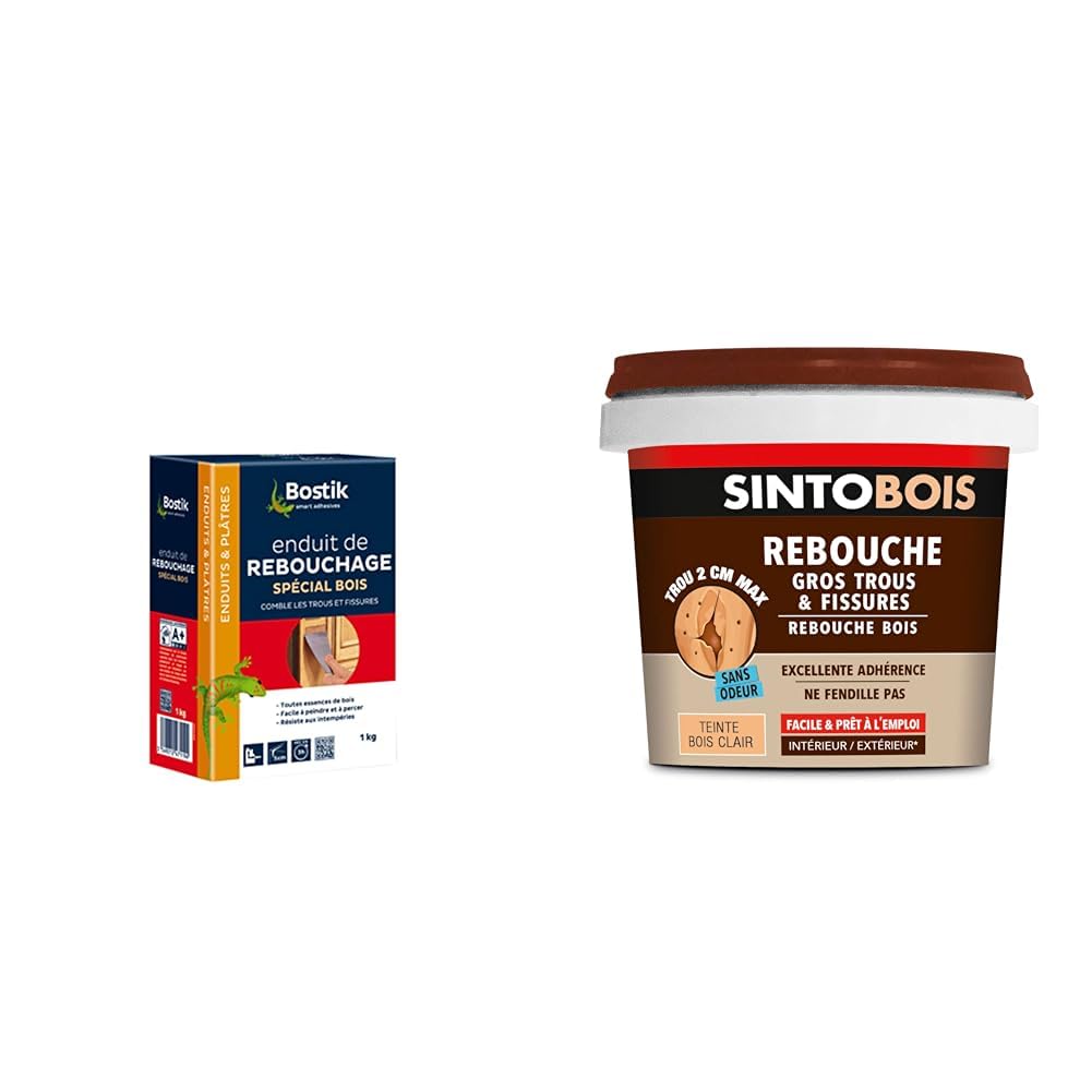Enduit de rebouchage bois intérieur Bostik Sinto gros trous bois clair 500g