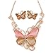 Produktbild Unbekannt Silberton Romantische Glas, Kristall Pastell gold/pink Butterfly Halskette & Ohrstecker in Gold Tone Metall  40 cm L/8 cm EXT, in Geschenkverpackung
