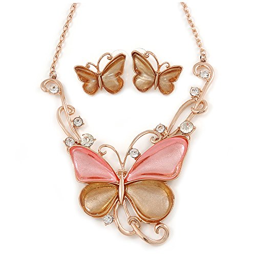 Collar y pendientes de mariposa rosa en estuche ideal para regalar en cumpleaños y aniversarios