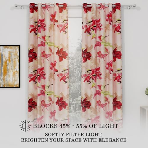 Image of Story@Home Door Curtains 7 feet Long Set of 2 | Floral Design | Polyester | Light Filtering Curtains | Curtains for Living Room | (118 x 215 cm, Pink) | Perfect for Home Decor