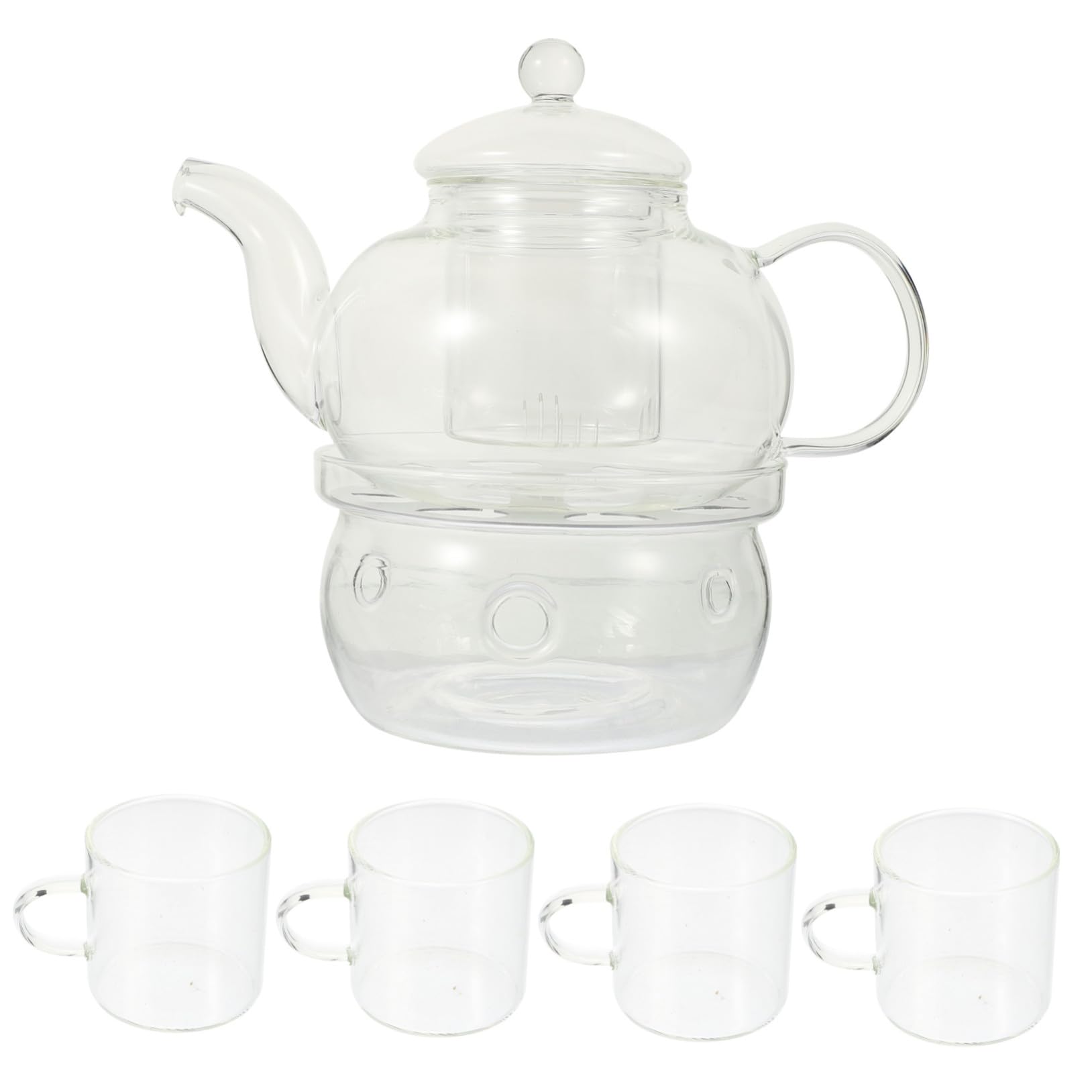 INOOMP Kung Fu Teeservice Glas Teekanne Mit Filter Hitzebeständig Für Zuhause Und Reisen Inkl 4 Tassen Und Stövchen