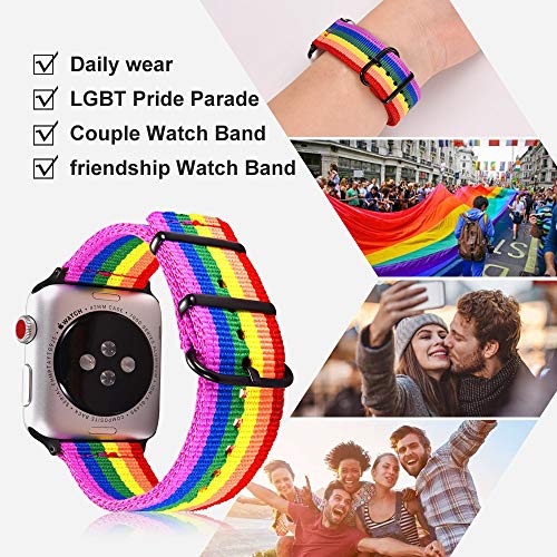 Bandmax Compatible With Rainbow Lgbt Apple Watch Bands 42Mm 44Mmn Nylon Fabric Cloth Straps Men Gay Pride Replacement Wristband Accessories Black Metal Buckle Compatible With Iwatch 7/6/5/4/3/2/1 #TOP2