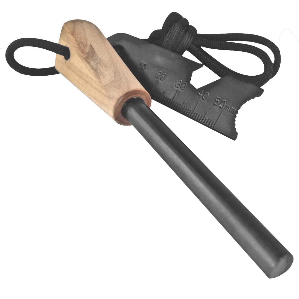 eDUST Wooden Handle Fire Starter Camping Feuerstarter Spark Lighter Survival Tool Flint Fire