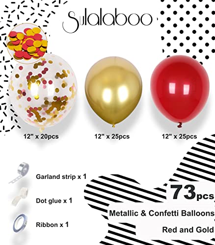 Image of Metallic Red and Gold Balloons 12Inch 73PCS Gold Red Confetti Latex Balloons Shiny Helium Balloon Set for Birthday Anniversary Graduation Party Decorations
