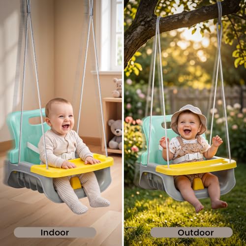 Image of Baybee 3 in 1 Baby Swing Chair | Hanging Jhula for Kids with Removable Food Tray | Baby Swing Jhula with Safety Guard & Backrest | Secure Seat Belt jhula for Kids 0 to 3 Years