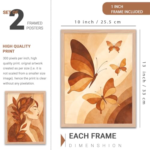 Image of YANVEER Set of 2 Butterfly Framed Wall Painting for Living Room | Modern Aesthetic Butterfly Wall Art Frames | Nature Inspired Wall Decor for Bedroom, Hall & Office(10X13 inch)