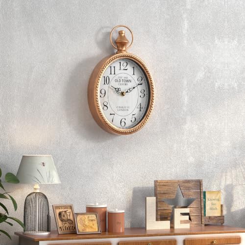 Image of Menterry Small Retro Oval Wall Clock Antique Old Design, Gold Vintage Style