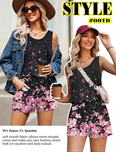 Image of ADOME Rompers for Women Summer Sleeveless Scoop Neck Tank Top Casual Short Jumpsuit Rompers with Pockets