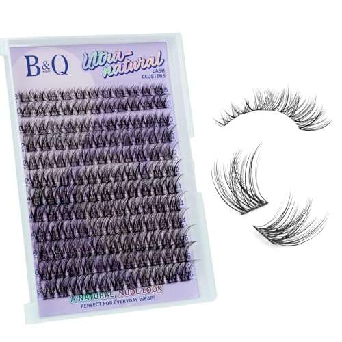 B&Q Natural Lash Clusters 02 - Cluster Eyelash Extensions Pestaas Postizas Naturales Style Eyelashes Comfort Fit - Day-to-Night Natural Effect - Office & Date Ready For Effortless Beauty(8-16mix)