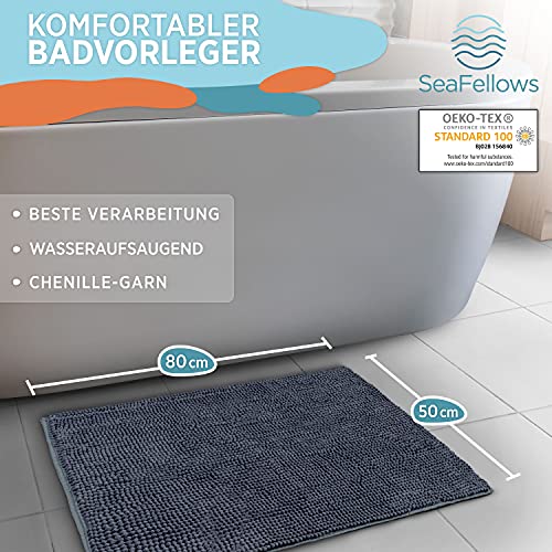 SeaFellows Badezimmerteppich rutschfest - 80x50cm - WICHTIG: Oeko-TEX 100 Zertifiziert I Badvorleger modern in Grau I… – Bild 3