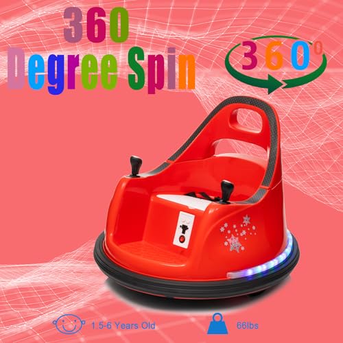 Image of 12V Kids Ride On Bumper car for Toddlers& Kids, Battery Powered Electric Vehicle Ride on Toys Car W /Parents Remote Control, Music, Bright Colorful LED Lights and 360 Spin, Red
