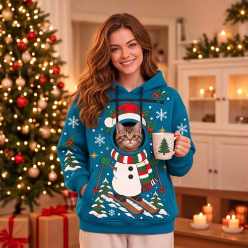Christmas Pet Pouch Hoodie Womens Cat Carrier Cute Print Fleece Sweatshirts - image 2
