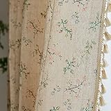 ENJOYBRIDAL Floral Living Room Curtains 84 Inches Long Doorway Vintage Semi Sheer Drapes Farmhouse Nursery Bohemian Window Curtain Panels with Tassel Beige Rod Pocket Bedroom Drapes, 1 Panel