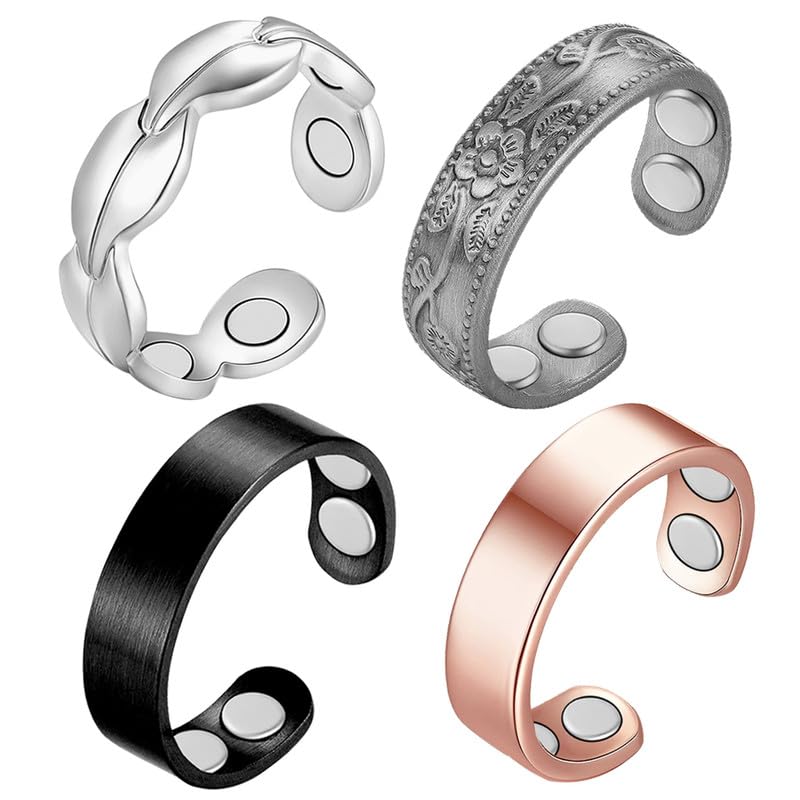 4PCS Copper Rings for Women, Pure Copper Magnetic Ring Strong Magnets, Adjustable with Present Box