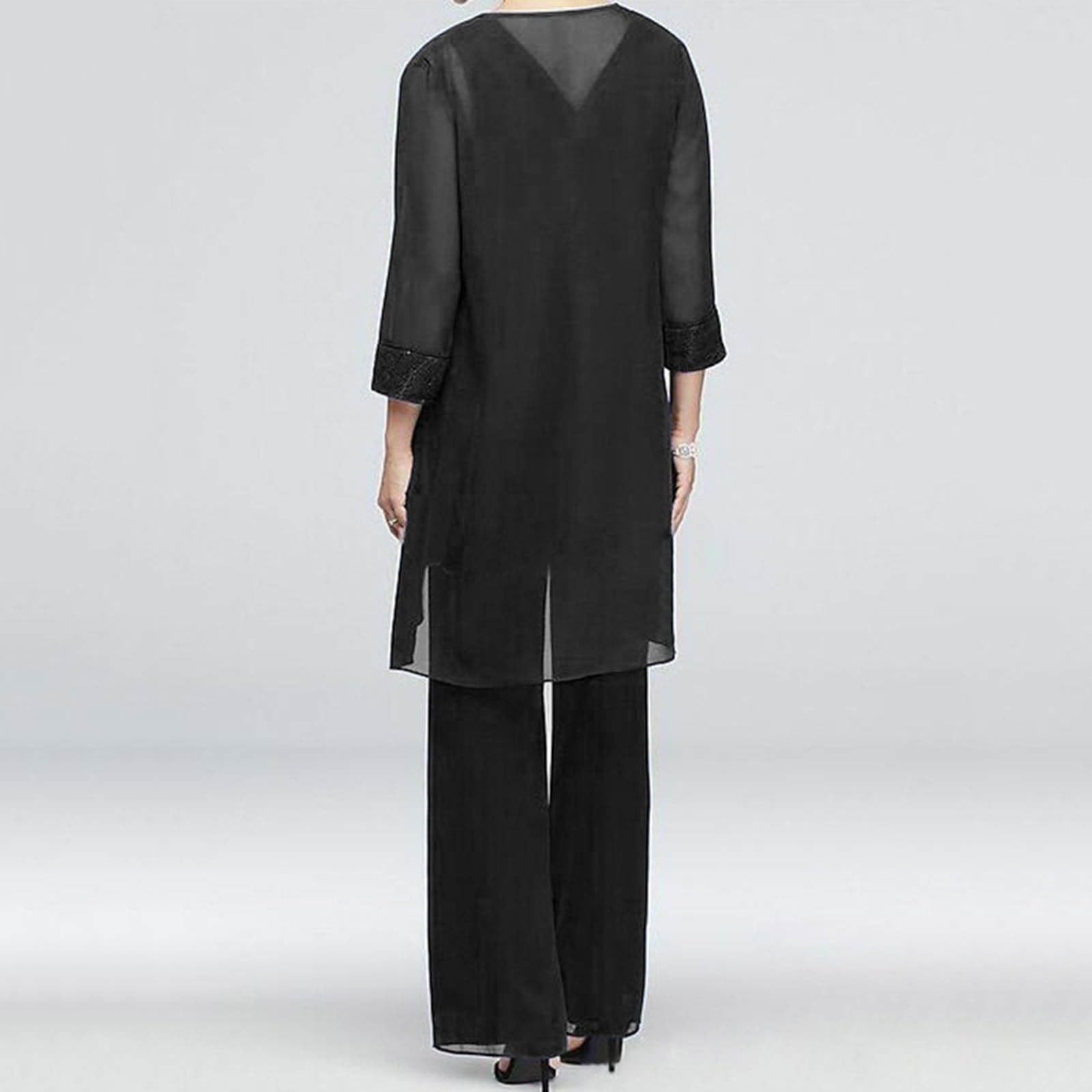 3 Pièces Ensemble Femme Chic Et Elegant- Ensemble Pantalon Et Haut Fluide Couleur Unie Mousseline De Soie Décontracté Coupe Ample Gilet + Cardigans Léger Confortable Soirée Fête Tailleurs Pas Cher