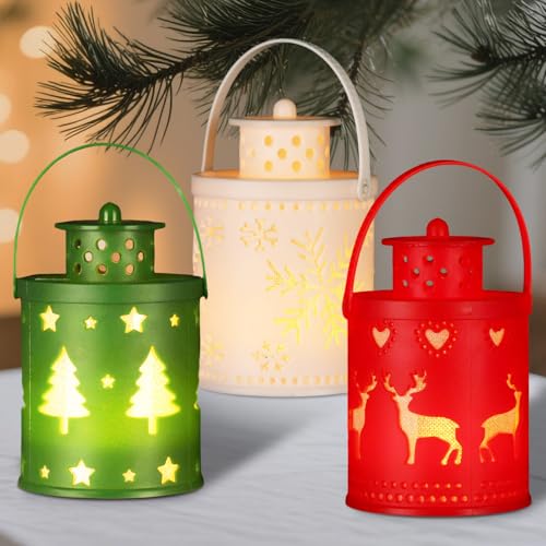 3 Stück Weihnachten Elch Weihnachtsbaum Laterne, Weihnachtsdeko...
