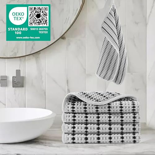 Image of POLYTE 430 GSM Microfiber Lint Free Washcloth Face Towel, 13 x 13 in, 4 Pack (Waffle Weave)