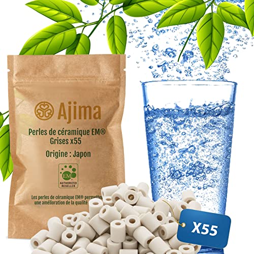 Ajima - Filtro de agua natural para jarra (55 perlas de cerámica grises, EM® para jarra y botella, solución filtrante, ecológica, antical purificación, agua