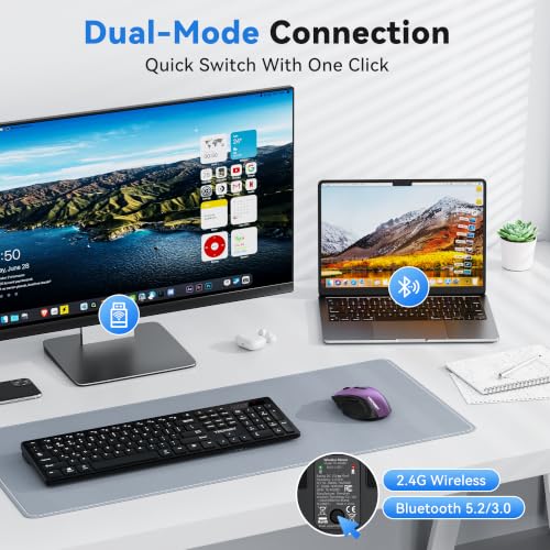Image of TECKNET Wireless Mouse for Laptop, Dual-Mode Bluetooth Wireless Mouse | (BT5.2 /3.0 & 2.4G) Connection, Ergonomic Design, 5-Level DPI, Silent Click, Compatible with Laptop /PC /Windows /Chromebook