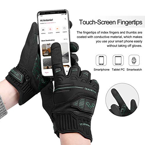 Inbike Mtb Mountain Bike Gloves 5Mm Padded Dirt Bike Cycling Gloves Breathable Anti Slip Shock Absorbing Knuckle Protection Riding Gloves Green Large #TOP4