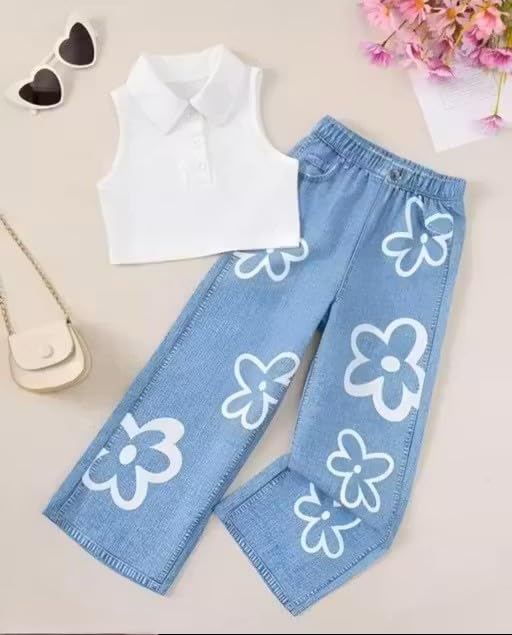 Summer and all seasons Cotton dress for kids and childs||||1,T,E,Blue jeans and top,Z-image-1