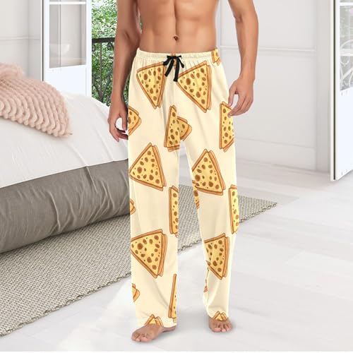 Men's Pajama Bottom Pizza Slice Pattern Cotton Pajama Pants Drawstring Sleepwear Long Pants Pockets3