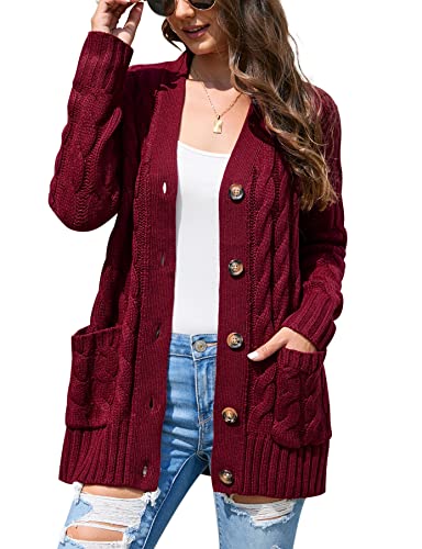 Image of MISSKY Women's Open Front Cardigan Sweater with Pockets Long Sleeve Cable Knit Button Loose Cardigan Sweater Outwear