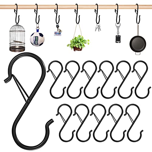 12 Pièces Crochets en S avec Boucle, Crochets en Métal en Forme de S pour Accrocher, Crochets de Cuisine, Crochets de Suspension Robustes pour Cuisine Salle de Bain, Noir Cover