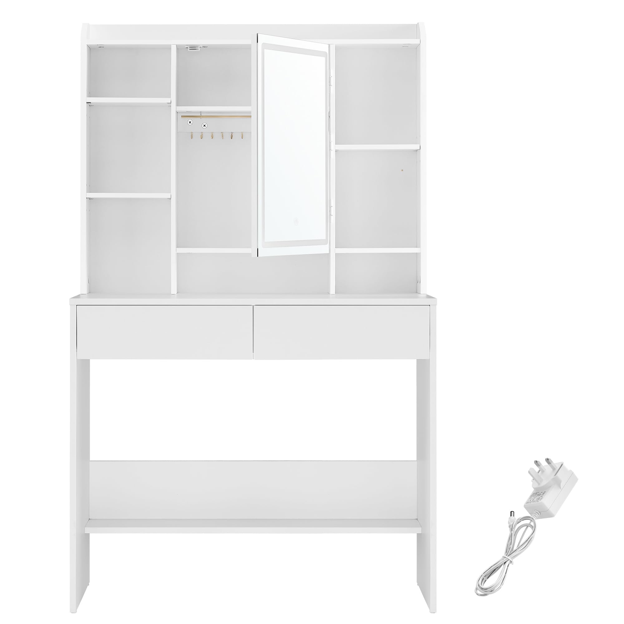 VASAGLE KAILYN Collection - Dressing Table with LED Lights, 3 Colours, Vanity Desk with Mirror, Vanity Table with 2 Drawers, Makeup Desk, Modern, White RDT123W01