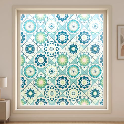 Vinilo decorativo para ventana estilo vidriera azul 17.5x78.7 pulg miniatura 1